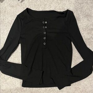 Black Long Sleeve Button-Up Top